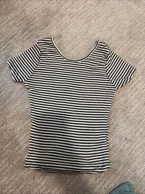 Brandy Melville Black and White Striped Short Sleeve Tee